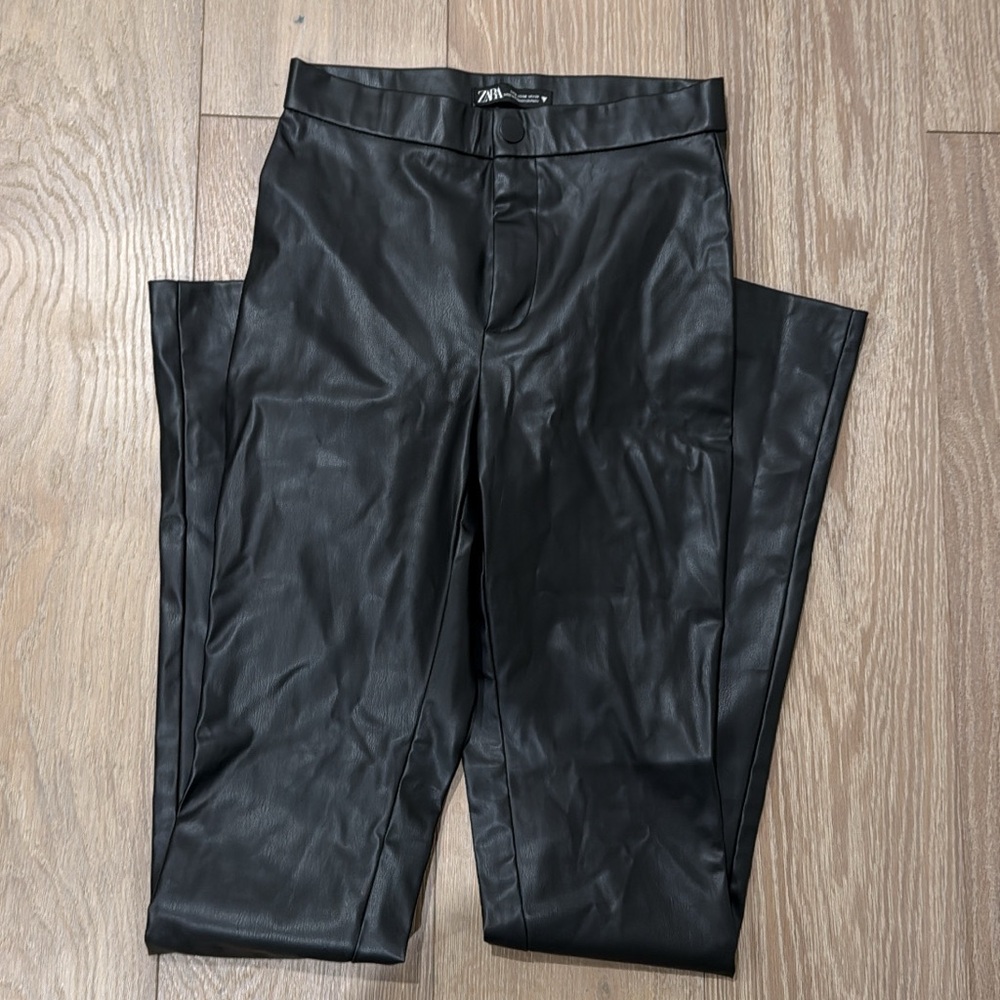 Zara Jet Black Vegan Leather Trousers
